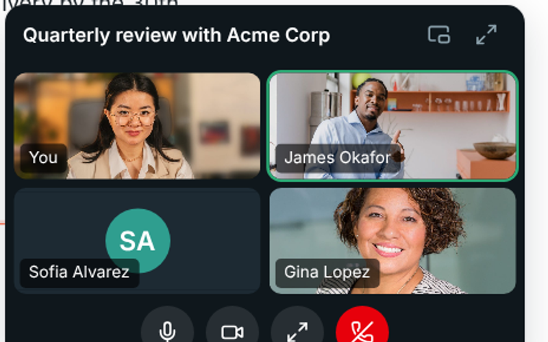 A meeting docked in the corner while a channel stays open